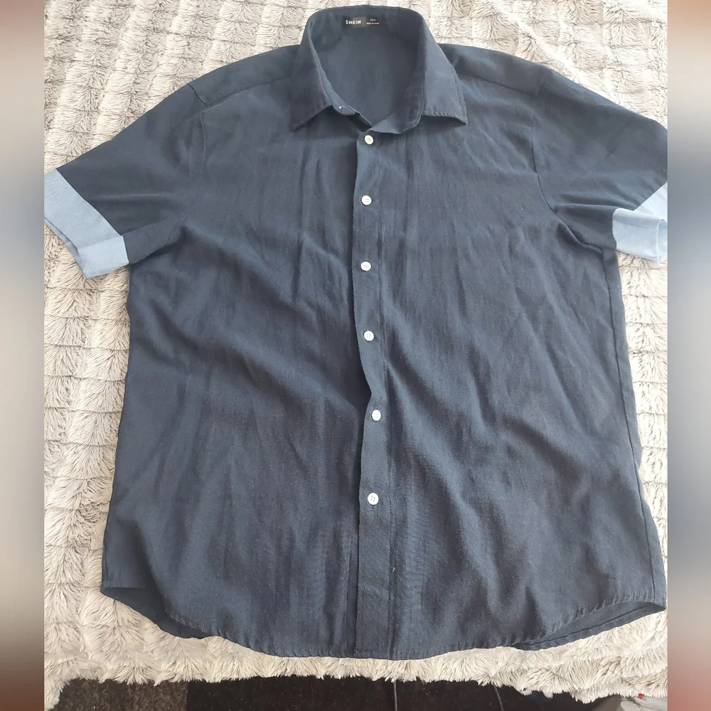 Shein short sleeve navy button‎ down xl